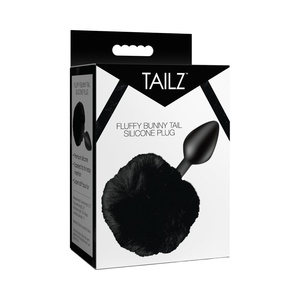 Tailz Fluffy Bunny Tail Silicone Plug Black Tailz Black Fluffy Bunny Tail Silicone Plug in retail box