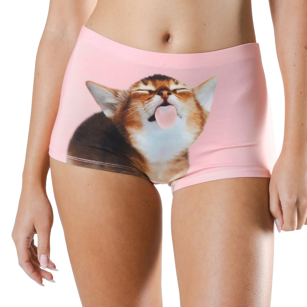 Shinesty The Right Meow Boyshort S Shinesty The Right Meow light-pink cat boyshort size S front view worn with large cat-face graphic