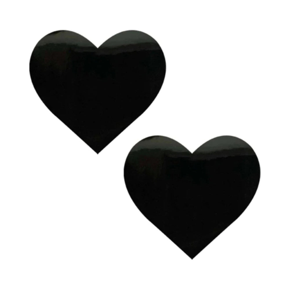 Neva Nude Pasty Black Wet Vinyl Dom Squad Heart Pair of glossy black vinyl heart-shaped pasties