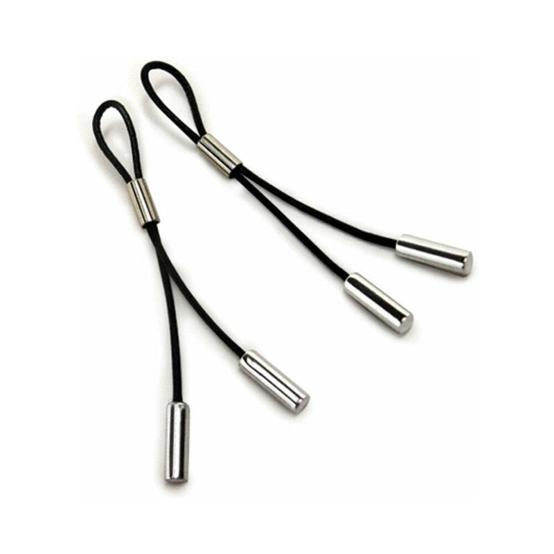 Crave Leather Nipple Tassels Black/Silver pair of black leather cord nipple tassels with silver-tone slides and cylindrical tips
