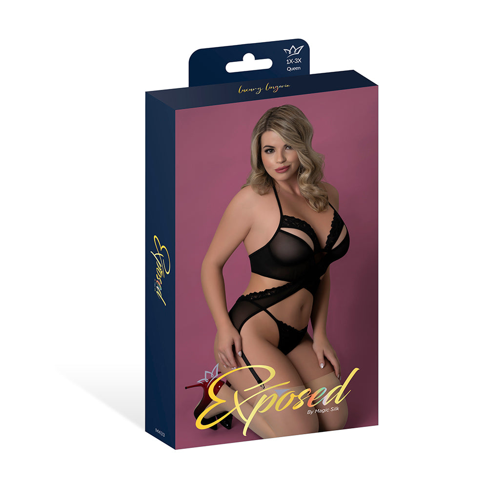 Magic Silk Rush Merry Widow & Panty Set Black Queen Size Magic Silk Rush black merry widow set Queen displayed in purple retail packaging