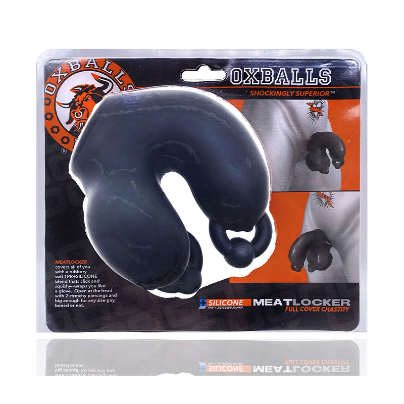 Oxballs Meatlocker Chastity Black Ice Black Ice Oxballs Meatlocker full-cover device in retail package