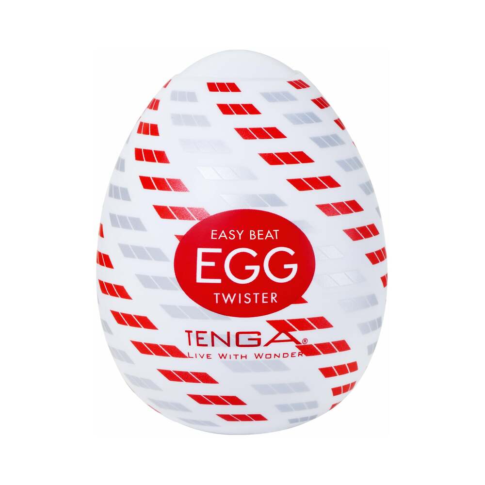 Tenga Egg Twister White TENGA Egg Twister package with red diagonal stripe pattern