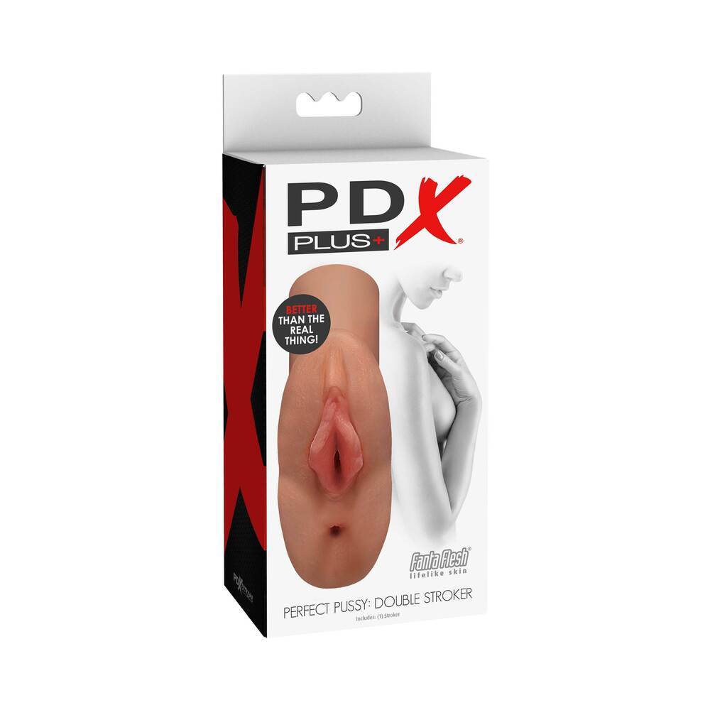 PDX Plus Perfect Pussy Double Stroker Tan PDX Plus Perfect Pussy Double tan stroker retail box