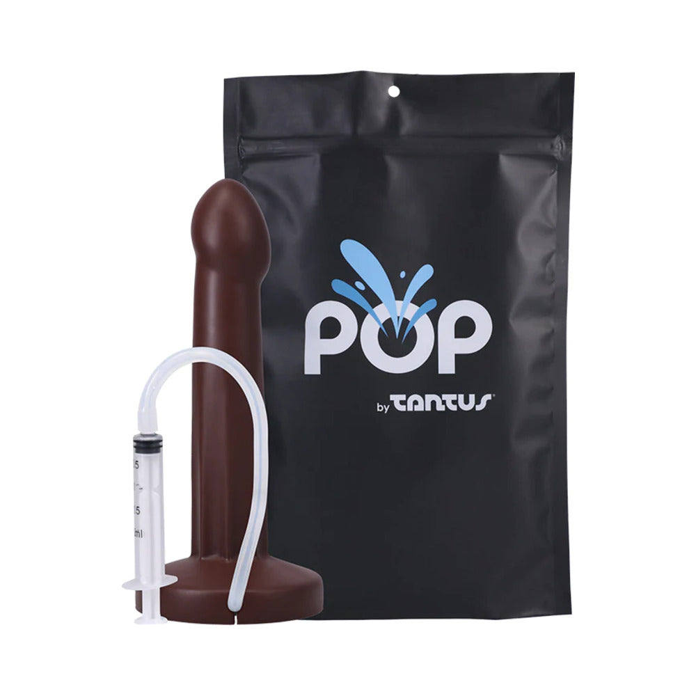 Tantus POP Squirting Dildo Espresso (Bag) Espresso Tantus POP kit with black bag syringe and clear tube