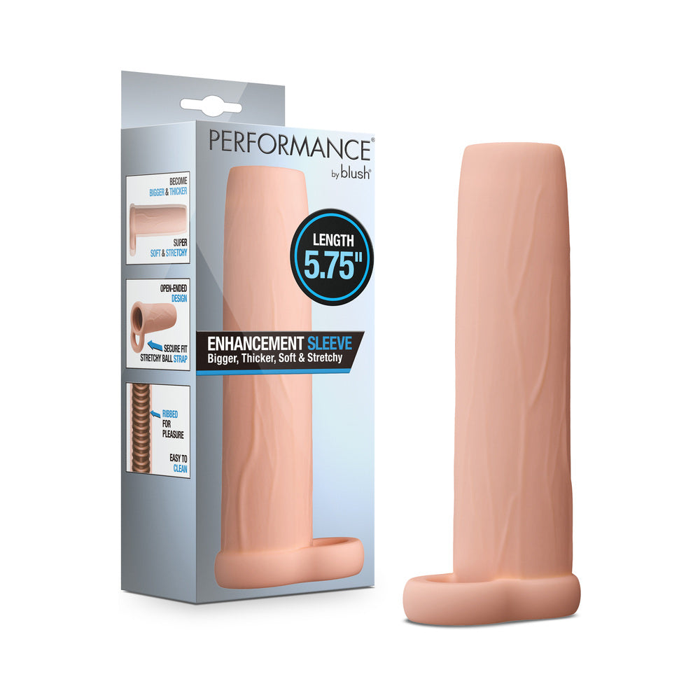 Performance 5.75 in. Enhancement Sleeve Blush Performance 5.75-inch enhancement sleeve beside its gray retail package