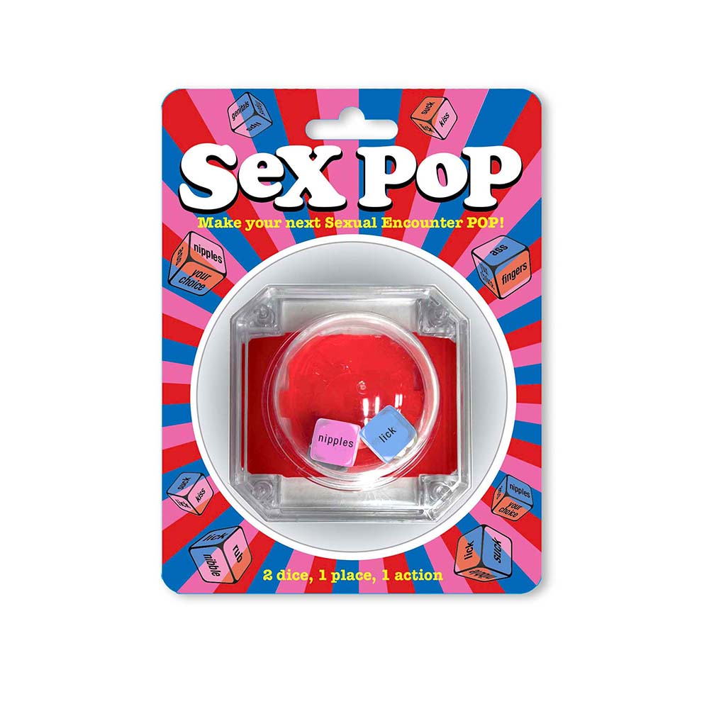 Sex Pop: Popping Dice Game Sex Pop clear round dice popper on red, blue and white card