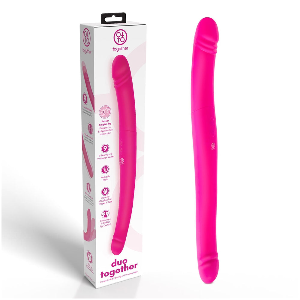Together Duo Pink Pink Together Duo vibrator beside tall retail box