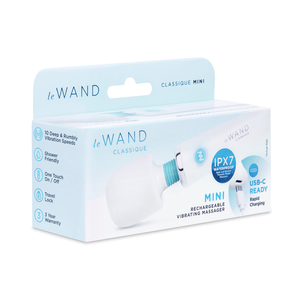 Le Wand Classique Mini Wand Massager White Le Wand Classique Mini massager in blue and white retail box