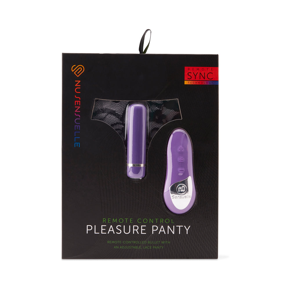 Nu Sensuelle Remote Control Pleasure Panty Purple Nu Sensuelle Purple Pleasure Panty vibrator and remote displayed in black retail box