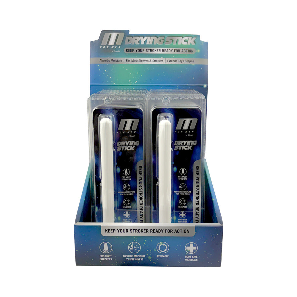 M for Men Drying Stick White 12pcs Counter Display M for Men white drying stick counter display front view with twelve blister packs