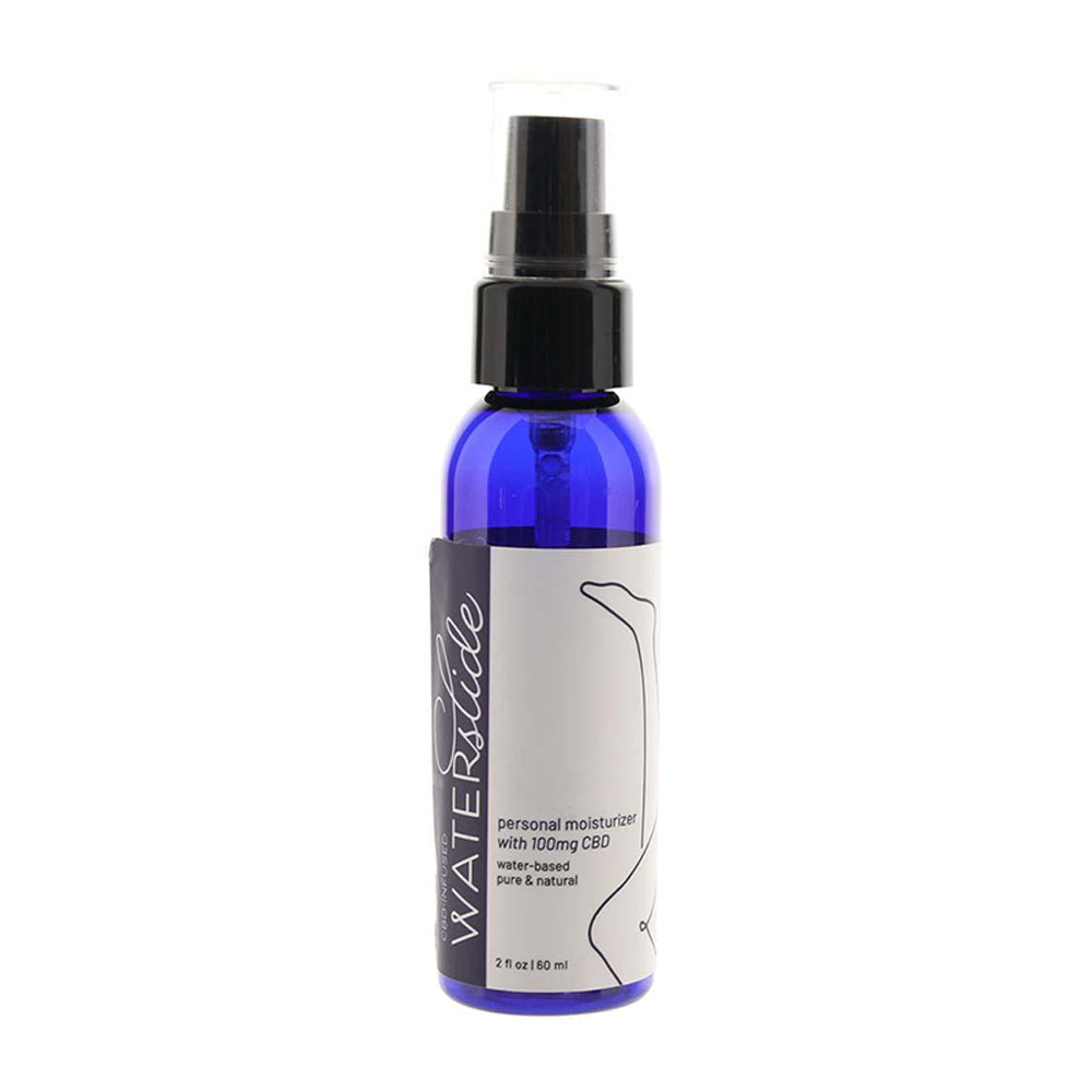 Earthly Body CBD-Infused Waterslide 2 oz. Front view of blue Earthly Body Waterslide 2 oz pump bottle