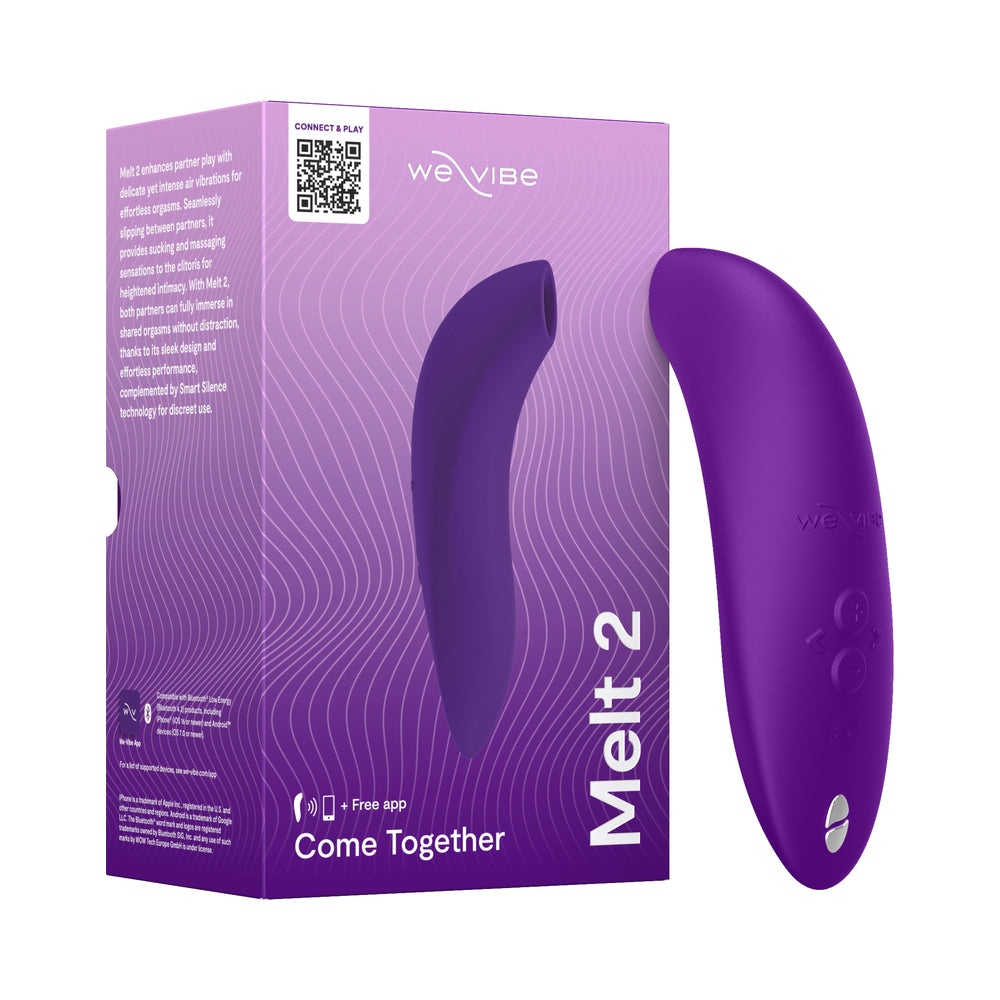 We-Vibe Melt 2 Pleasure Air Clit Stim Purple We-Vibe Melt 2 purple curved air stimulator and retail box