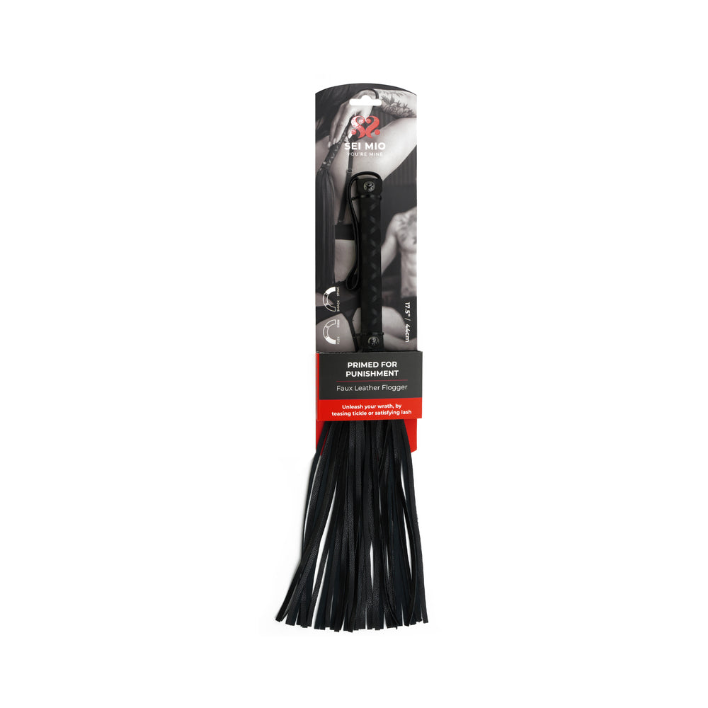 SEI MIO Primed for Punishment Faux Leather Flogger SEI MIO Primed for Punishment black faux-leather flogger