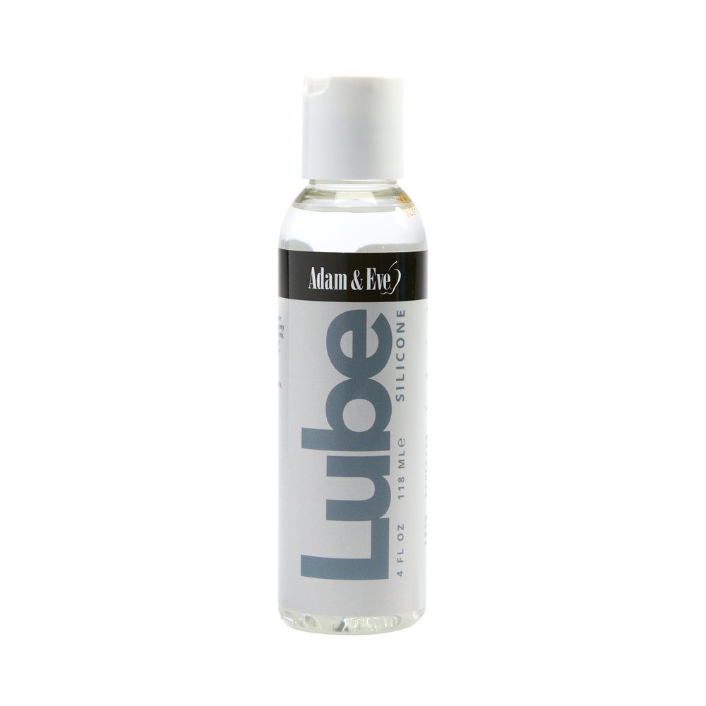 Adam & Eve Personal Silicone Lubricant 4 oz. Adam & Eve Personal Silicone Lubricant 4 fl oz clear bottle with white cap and gray front label