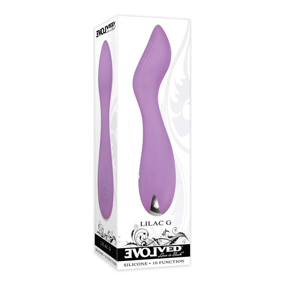 Evolved Lilac G Rechargeable Silicone G-Spot Vibrator Purple Evolved Lilac G purple vibrator retail box