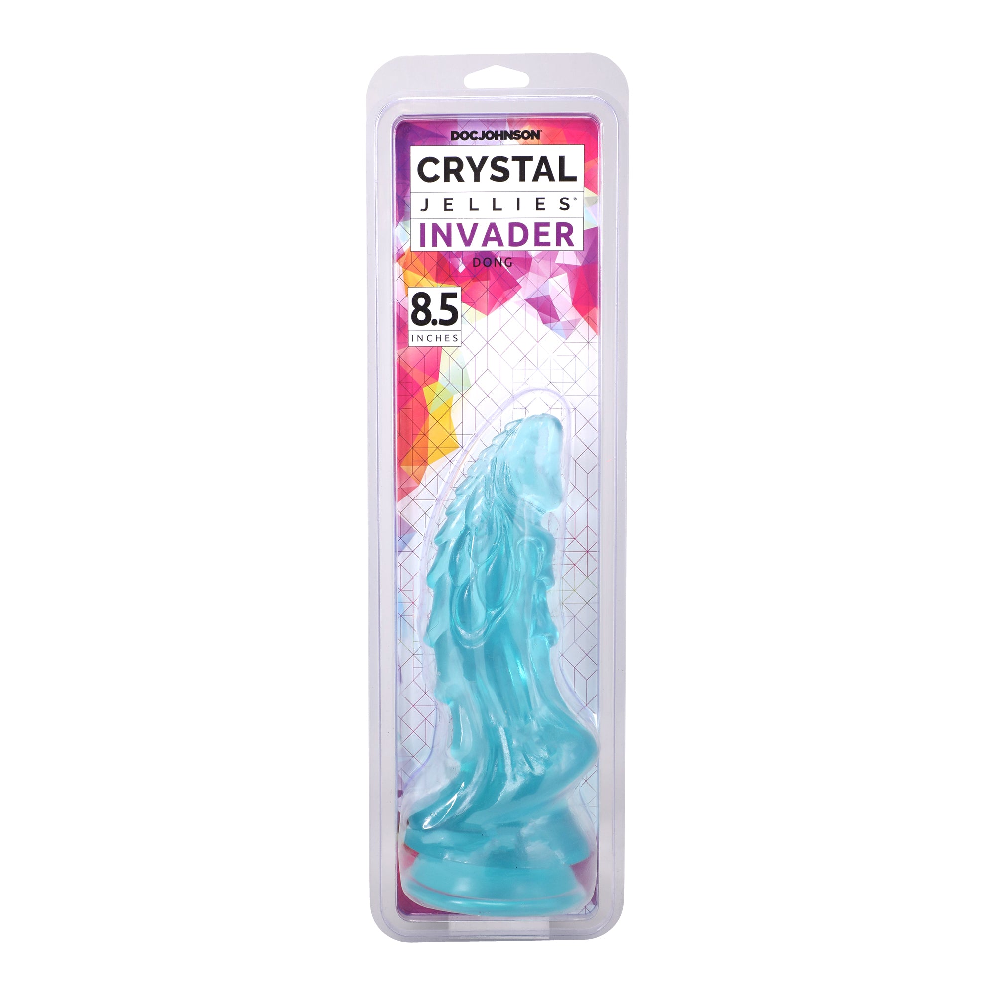 Crystal Jellies Invader 8.5 in. Dildo Teal Teal Crystal Jellies Invader 8.5-inch dildo in clear clamshell