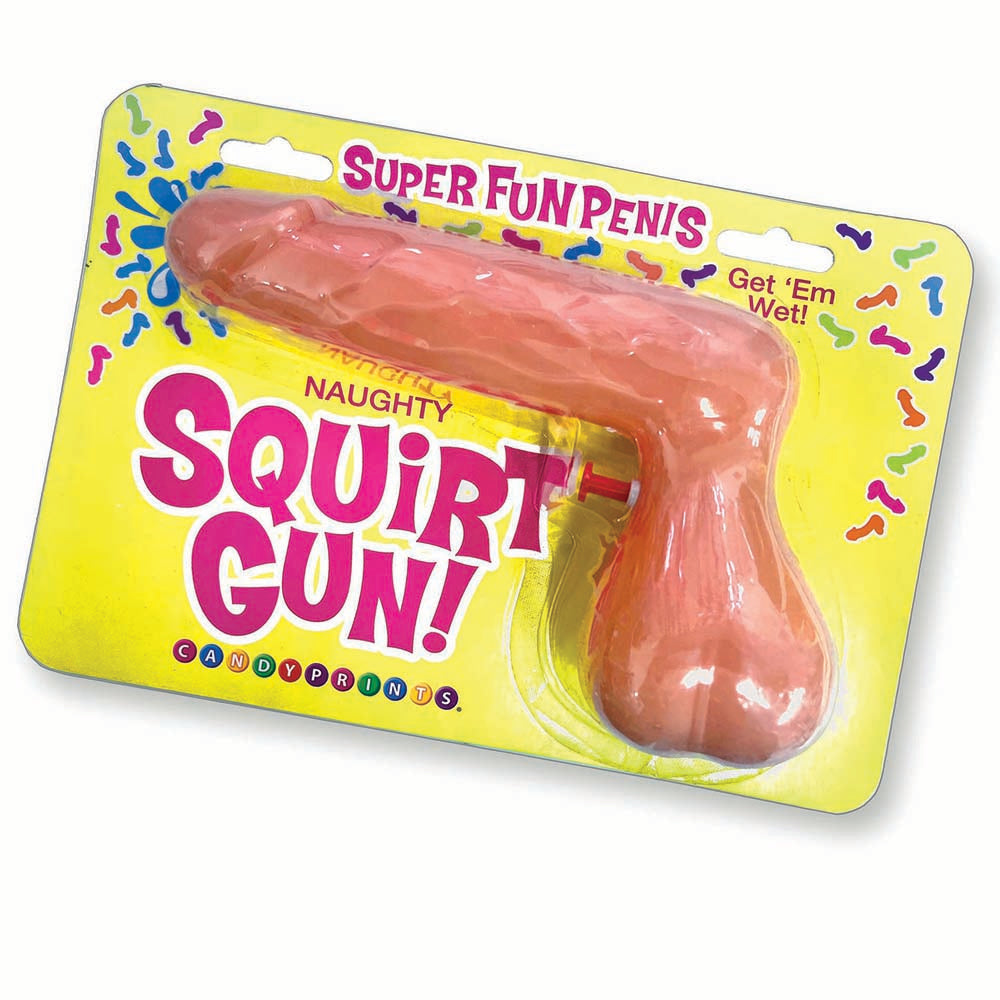 Super Fun Penis Naughty Squirt Gun Flesh-tone Super Fun Penis Squirt Gun in yellow package