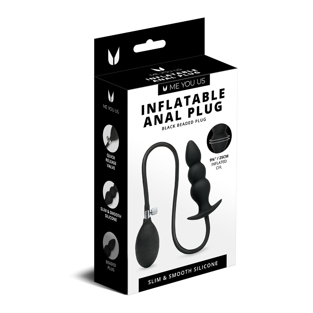 Me You Us Inflatable Beaded Anal Plug Black beaded inflatable anal plug with tube and pump