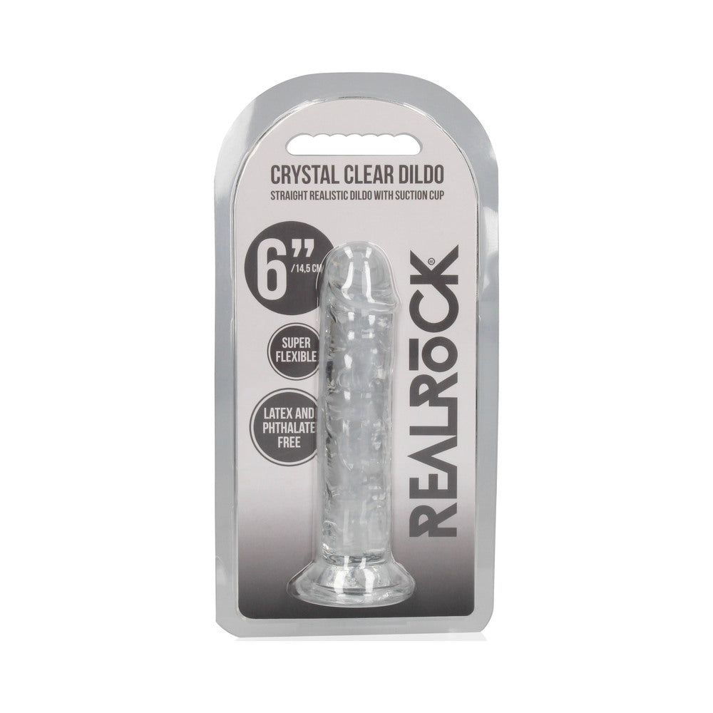 RealRock Crystal Clear Straight 6 in. Dildo Without Balls Clear RealRock clear Straight 6-inch dildo retail pack