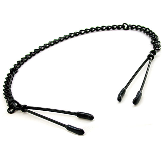 H2H Nipple Clamps Tweezer With Chain (Black) Black H2H tweezer nipple clamps linked by black chain and center ring