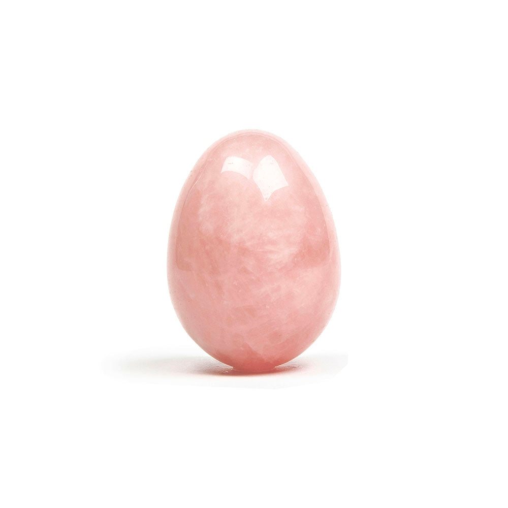Chakrubs Heart Yoni Egg Rose Quartz (non-drilled) Upright view of light-pink Chakrubs Heart non-drilled rose quartz egg