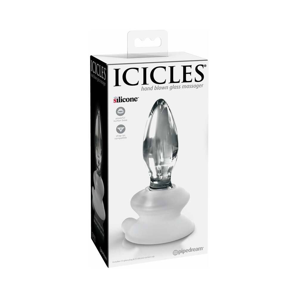 Icicles No. 91 Glass Anal Plug With Suction Cup Clear Icicles No. 91 clear glass anal plug in retail box