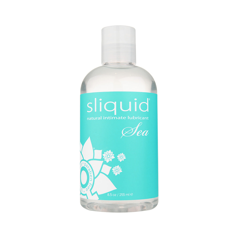 Sliquid Sea Water-Based Lubricant with Seaweed 8.5 oz. Sliquid Sea Water-Based Lubricant clear bottle with turquoise label and white flip cap