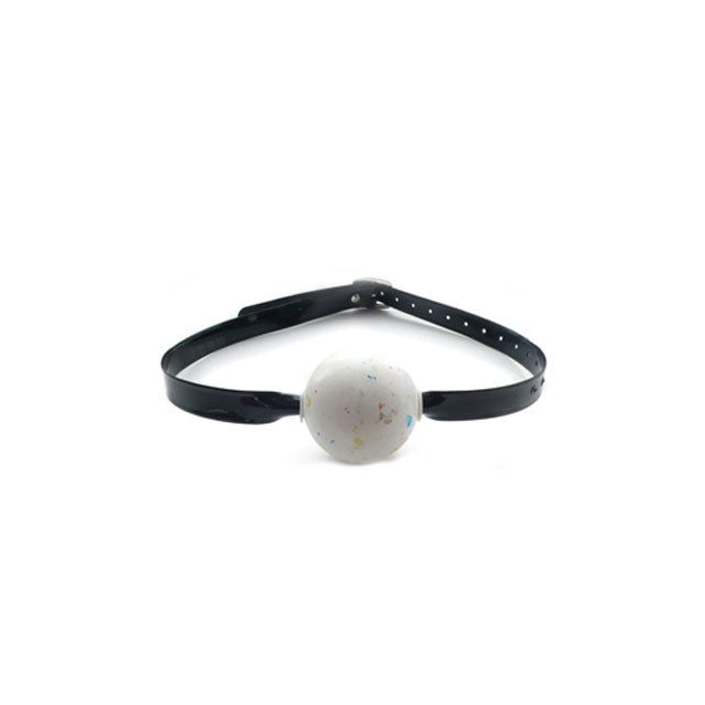 KinkLab Jawbreaker Ball Gag (Black) KinkLab Jawbreaker gag with black strap, white ball, and metal buckle