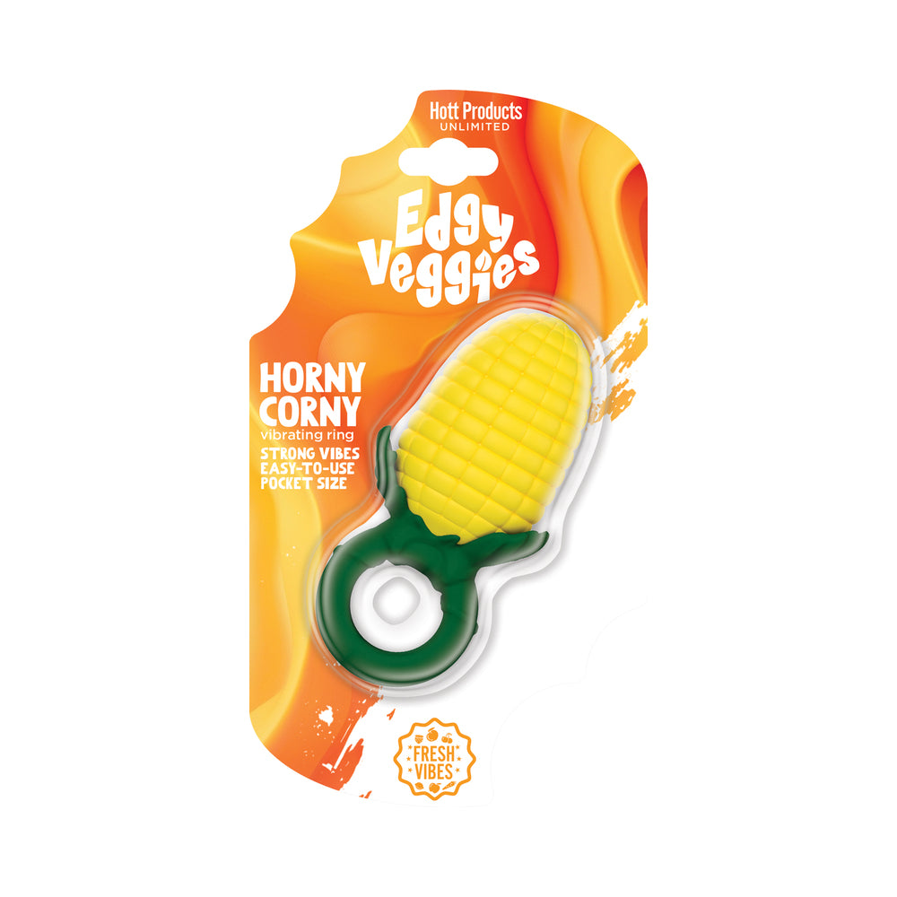 Edgy Veggies Horny Corny Vibrating Ring Yellow Edgy Veggies Horny Corny ring on orange retail card