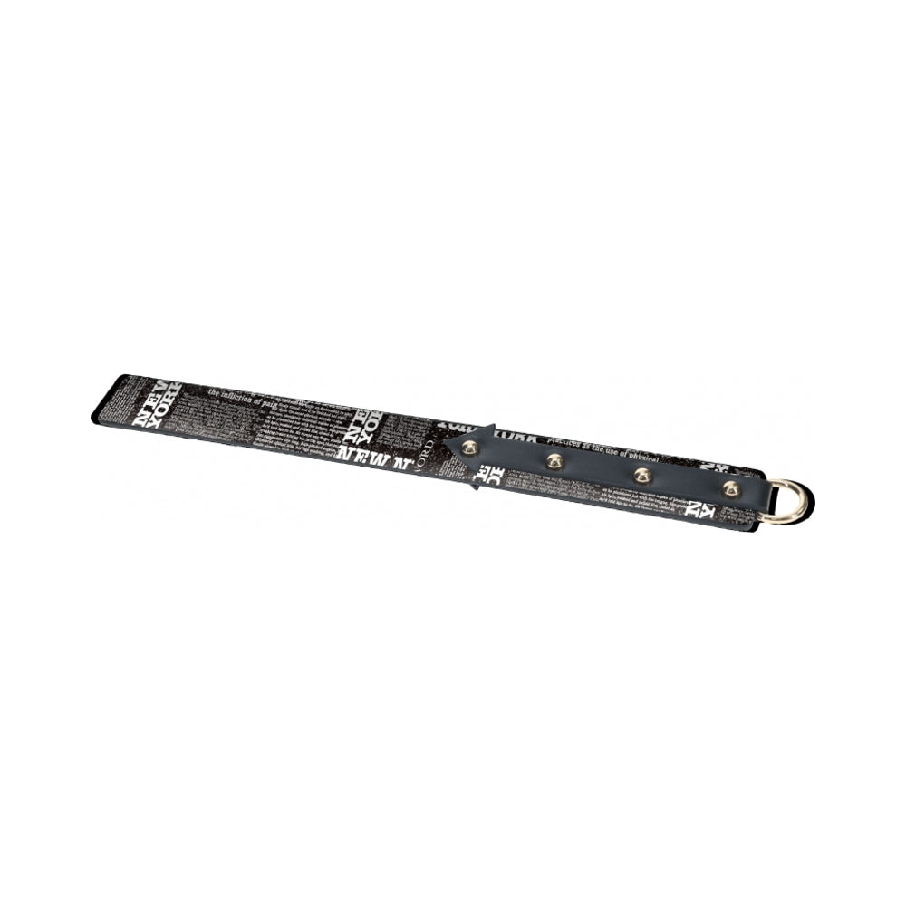 Ouch! International New York Collection Paddle black New York text-print leather paddle with center strip and hanging ring