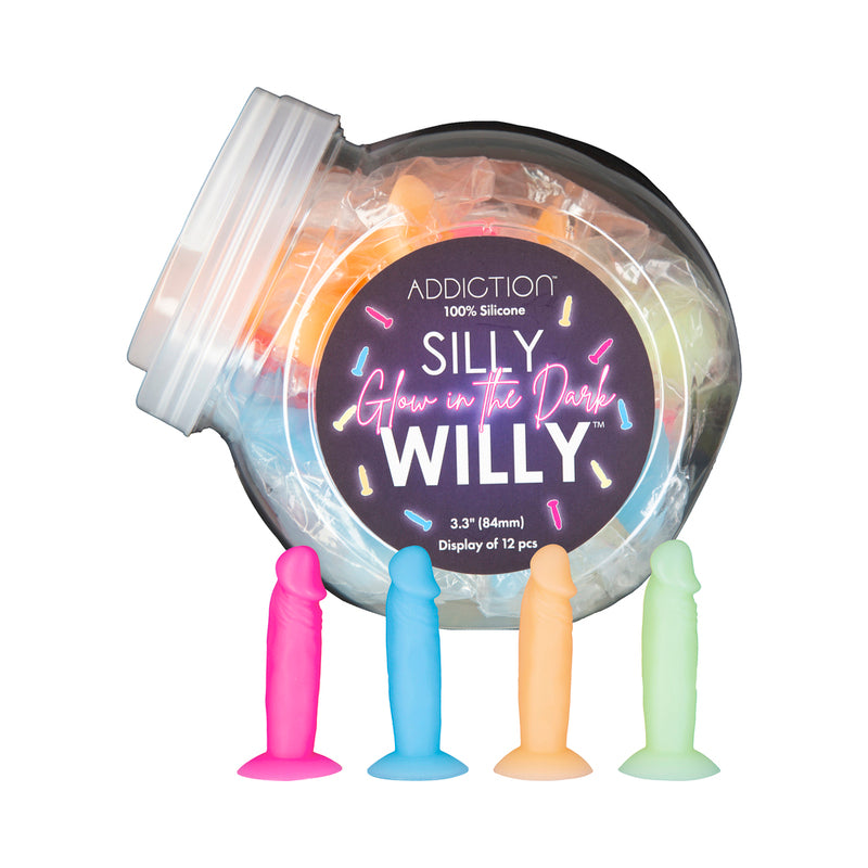 Addiction Silly Willy Glow-in-the-Dark 3.3 in. Silicone Dildo 12-Piece Fishbowl Display Addiction Silly Willy Glow-in-the-Dark 3.3 in. Silicone Dildo 12-Piece Fishbowl Display