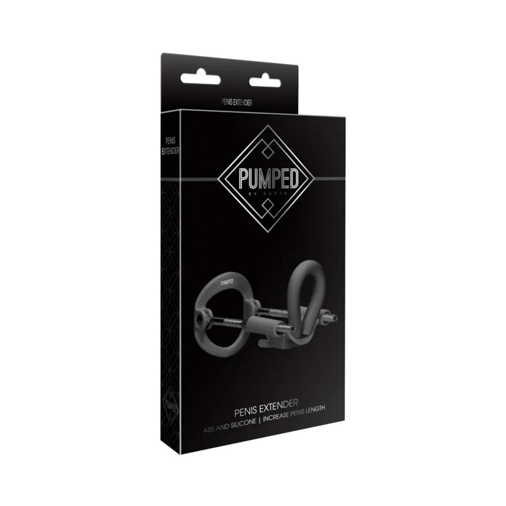 Pumped Silicone & ABS Penis Extender Black Black Pumped silicone and ABS extender in hanging retail box