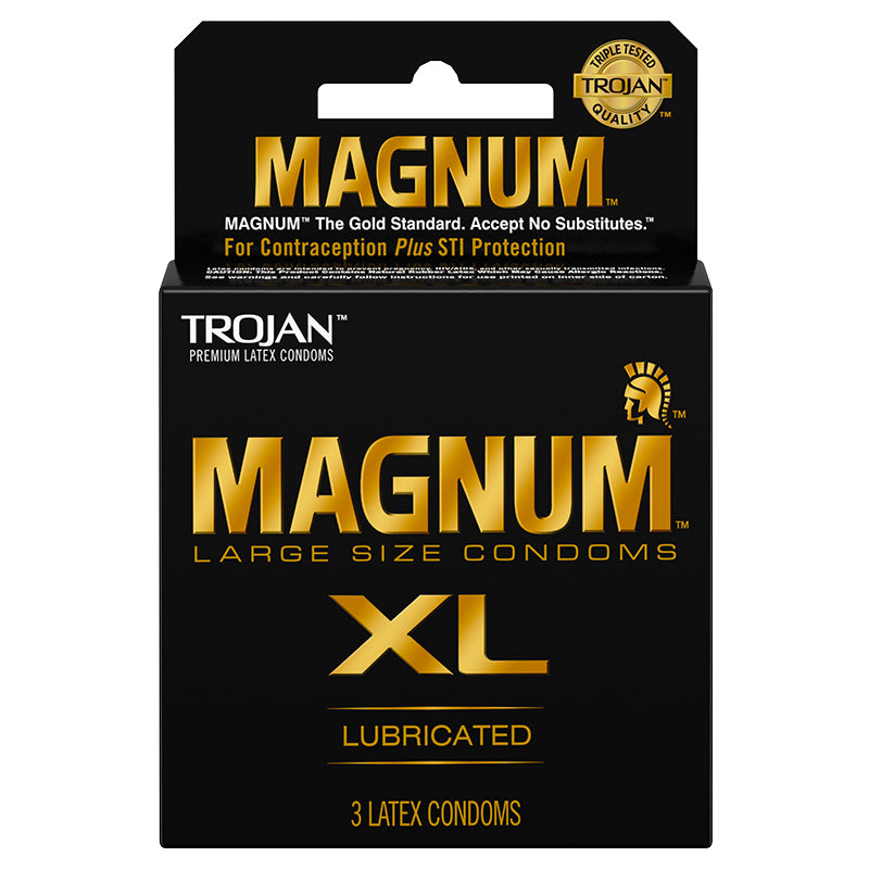 Trojan Magnum XL 3pk Trojan Magnum XL Three-Pack in black and gold carton