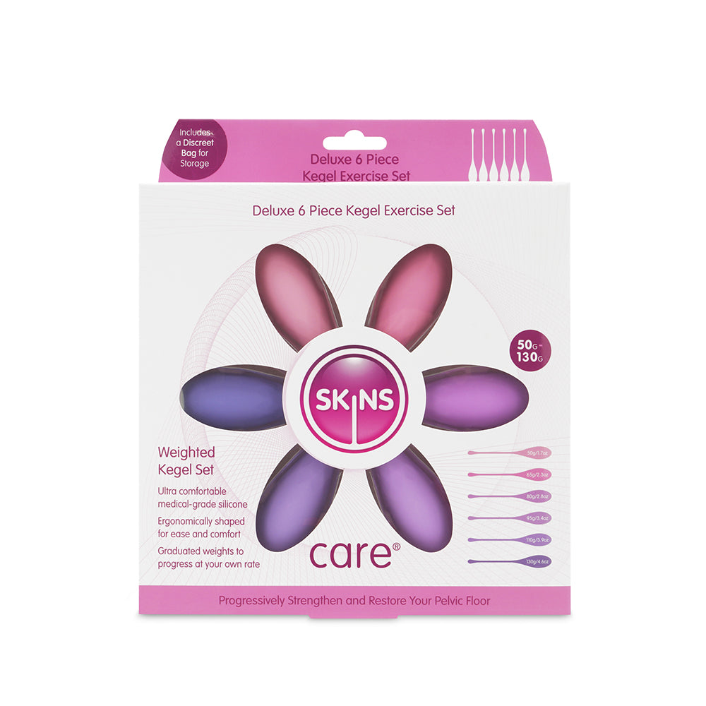 Skins Care Kegel Exercise 6-Piece Set Skins Care six-piece weighted Kegel exercise set in retail box