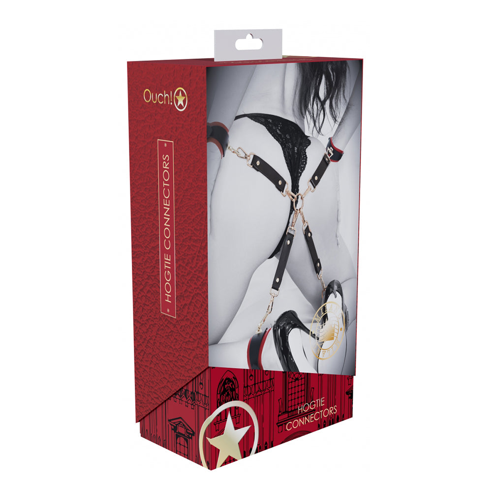 Ouch! International Milan Collection Hogtie Connectors black Milan Collection four-way hogtie connectors with gold hardware on box
