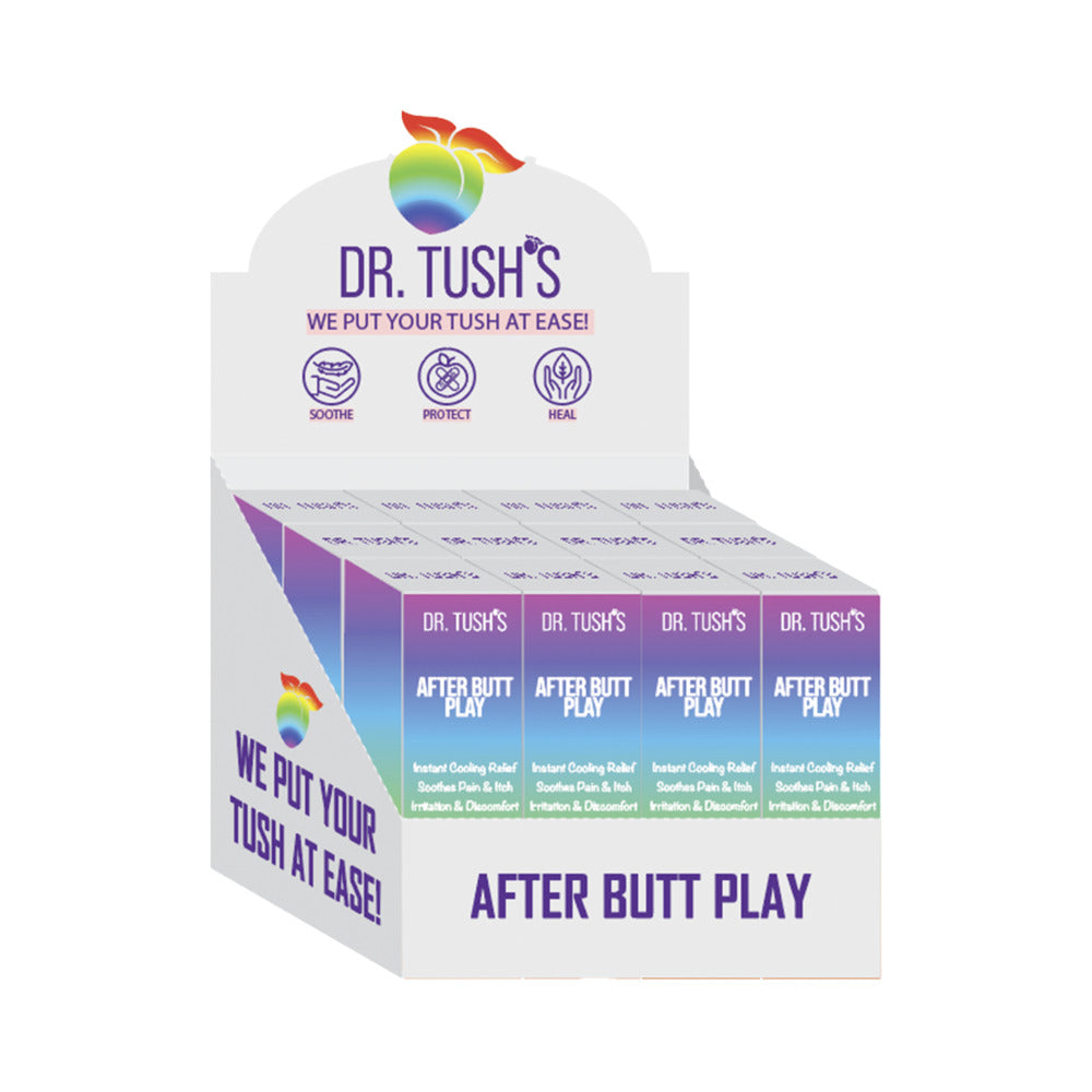 Dr. Tush''s After Butt Play Pride Box 12-Pack Dr. Tush's After Butt Play Pride 12-pack white counter display with rainbow-gradient cartons