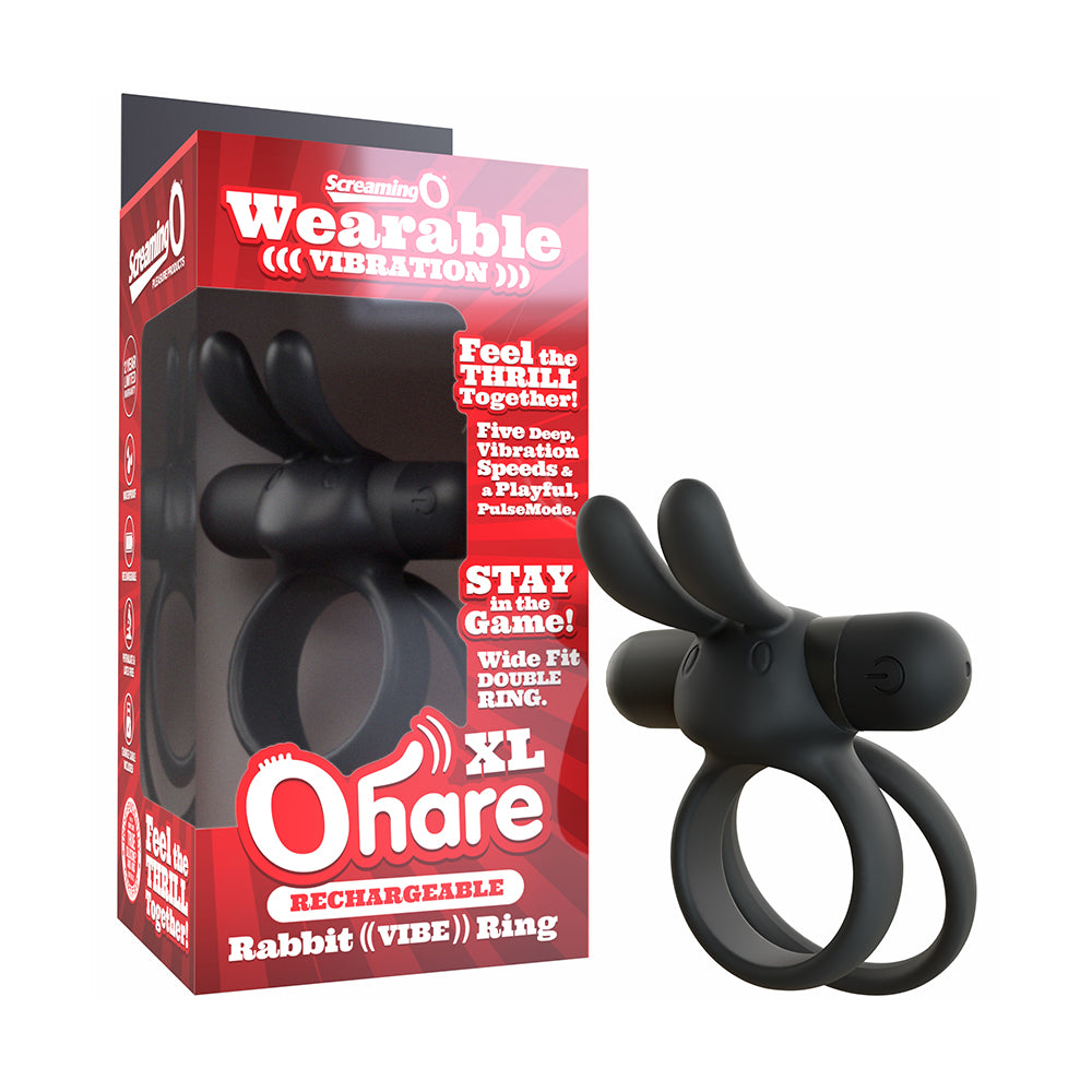 Screaming O Rechargeable Ohare XL Black Black rechargeable Ohare XL double-loop ring beside box