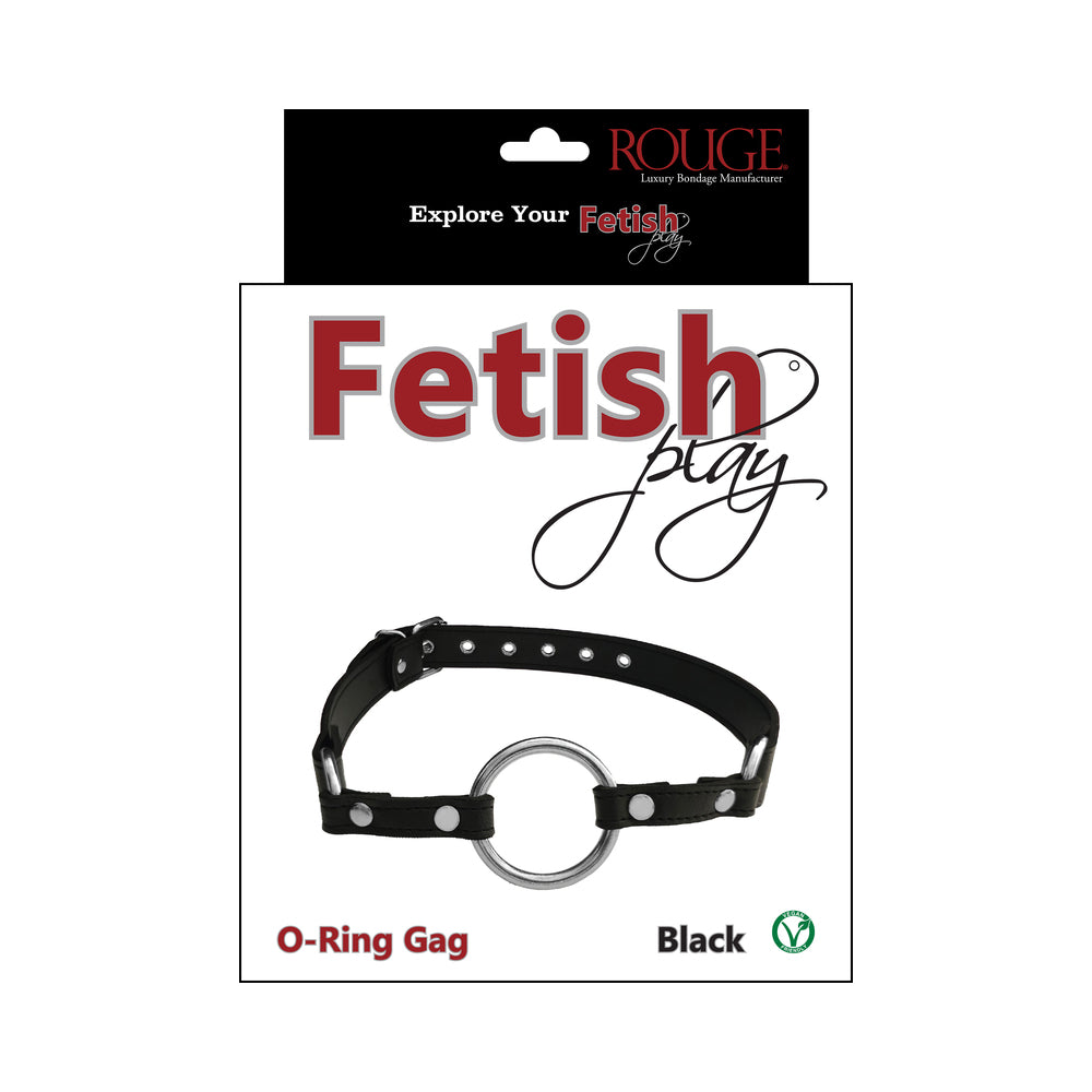 Rouge Fetish Play Vegan O-Ring Gag Black Black Rouge Fetish Play vegan-leather O-ring gag on retail card