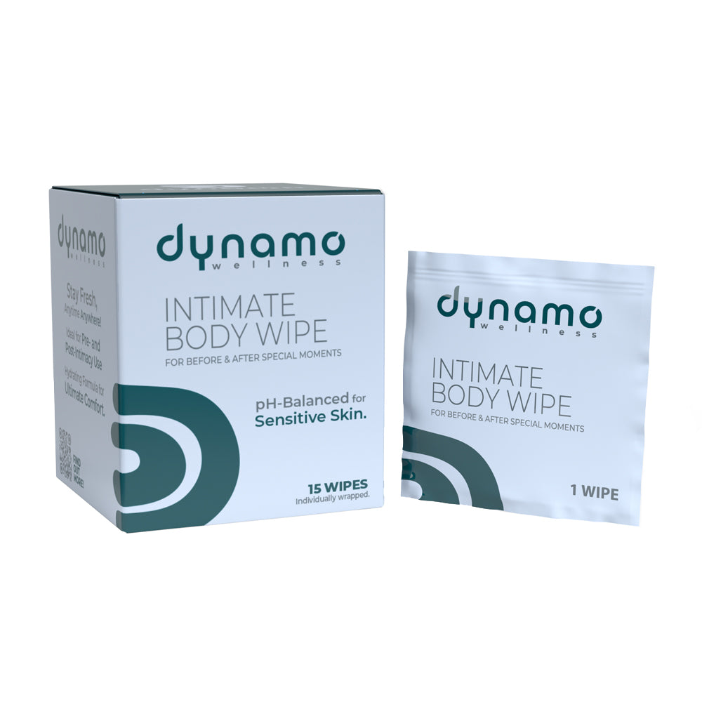 Dynamo Wellness Intimate Body Wipes 15-Pack Dynamo Intimate Body Wipes 15-count box and sachet