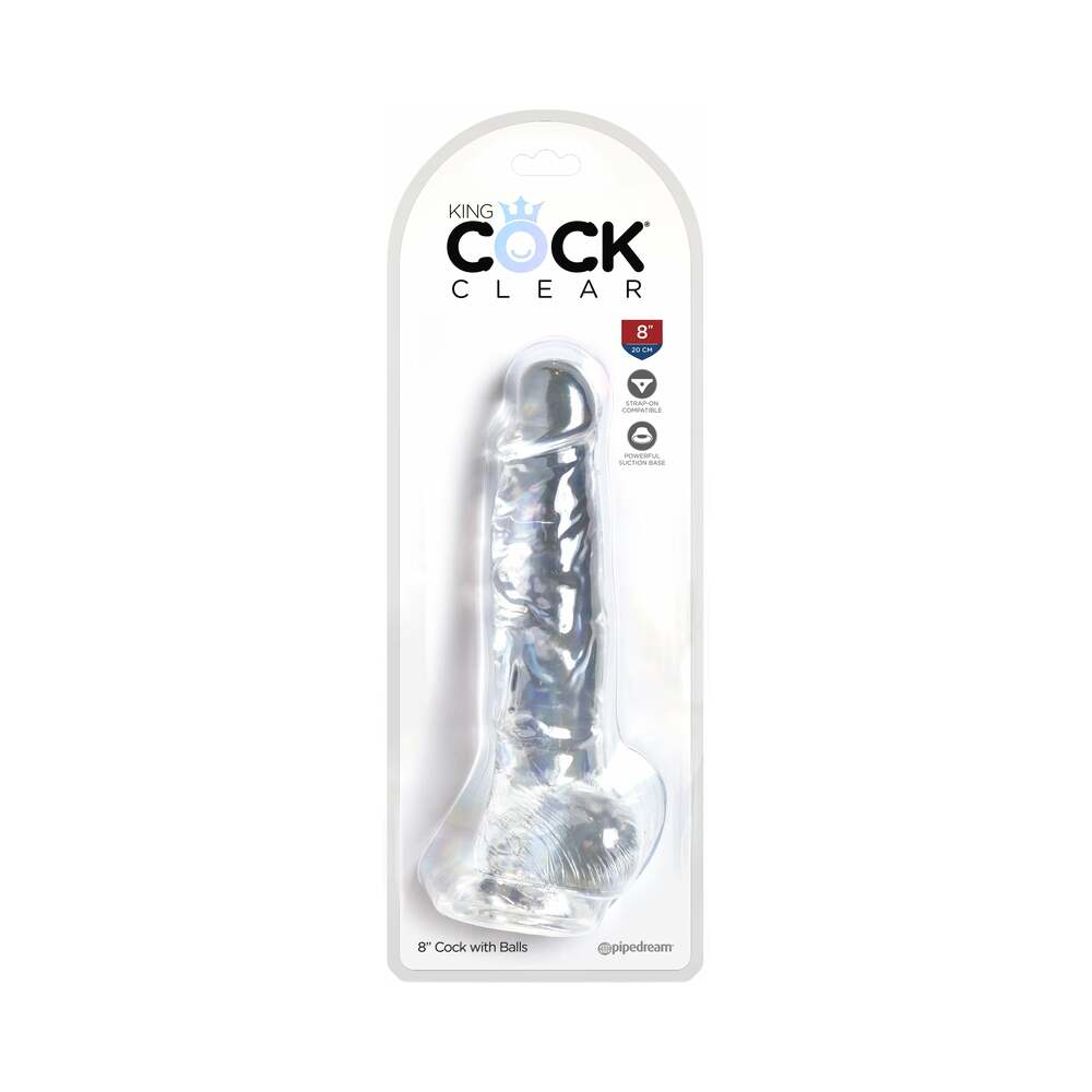 King Cock Clear 8 in. Cock With Balls Realistic Suction Cup Dildo King Cock Clear 8-inch dildo with balls in blister pack