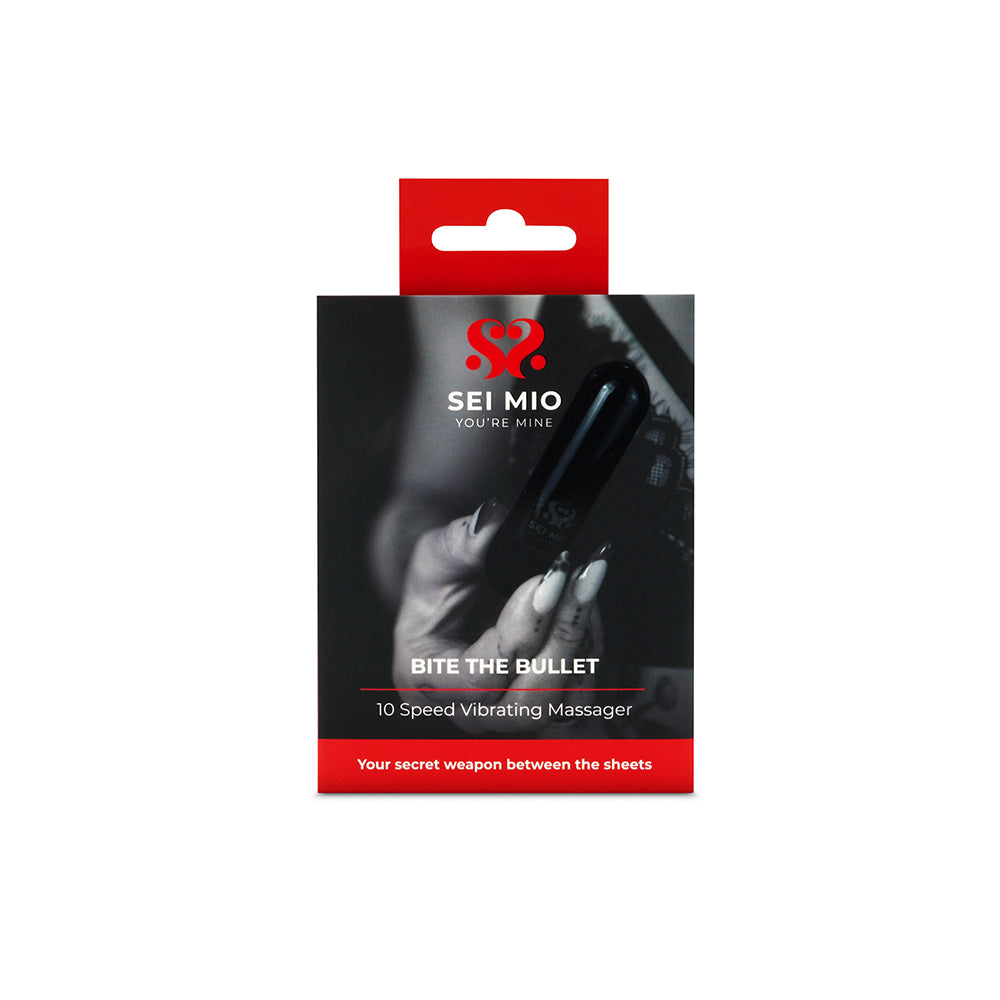SEI MIO Bite The Bullet Multi Speed Vibrating Massager SEI MIO Bite the Bullet massager in black-and-red retail package
