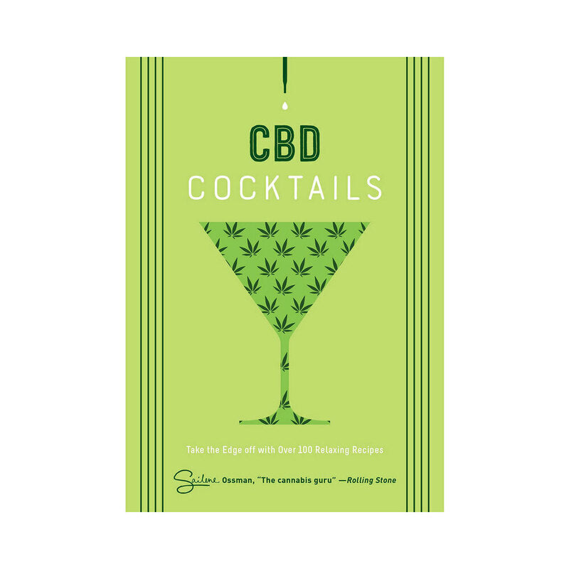 CBD Cocktails: Over 100 Relaxing Recipes lime green CBD Cocktails book cover with leaf-pattern martini glass