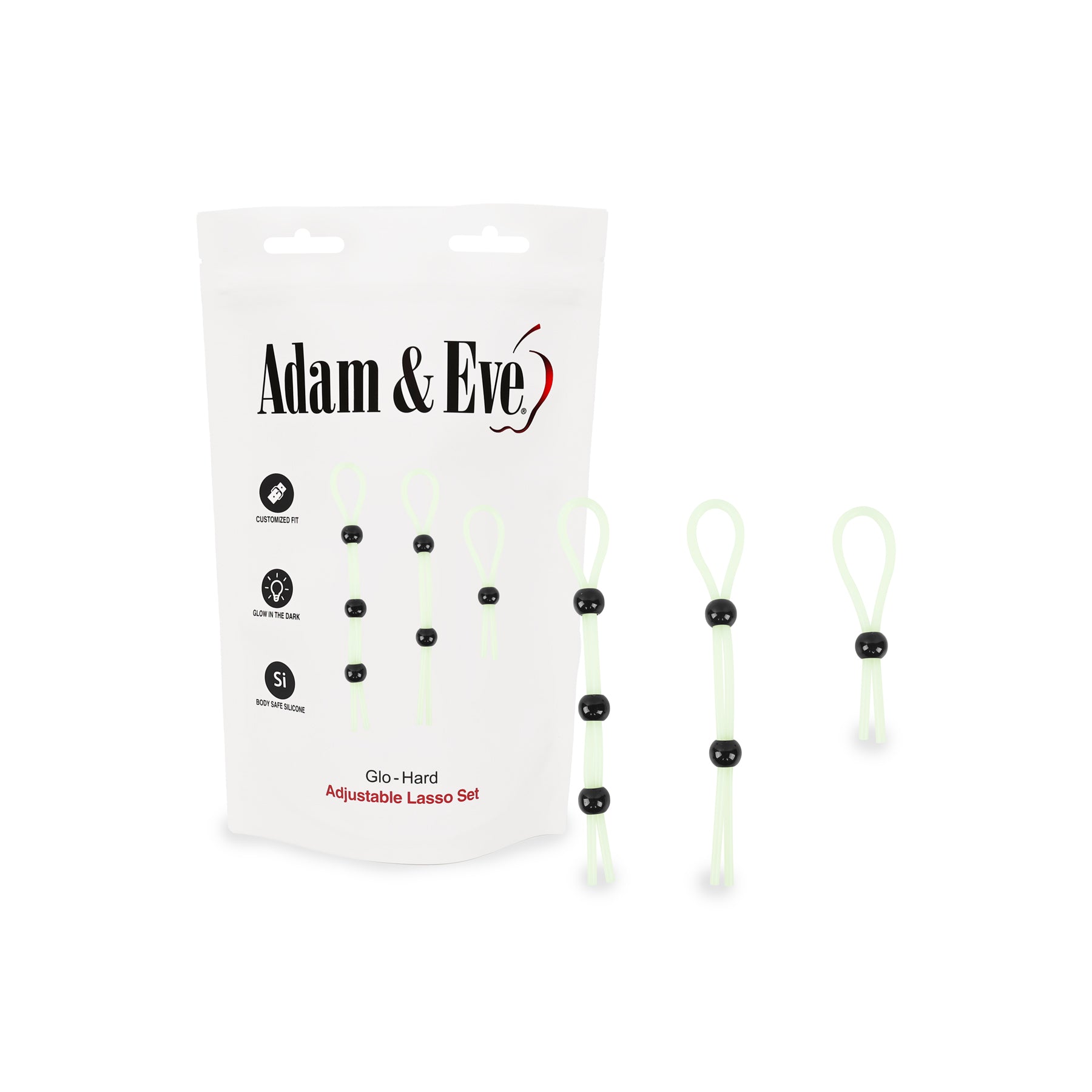 Adam & Eve Glo-Hard Adjustable Lasso Set Adam and Eve Glo-Hard adjustable lasso set white retail pouch front