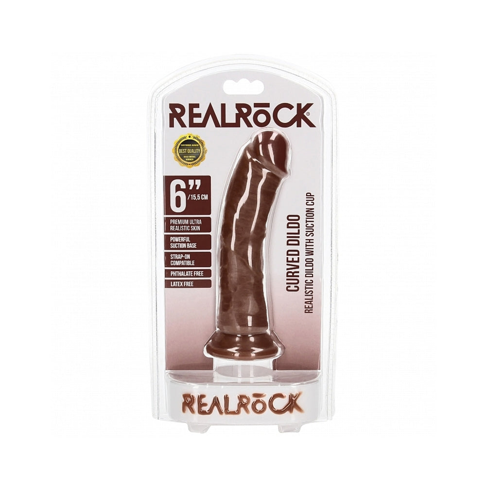 RealRock 6 in. Cock Curved Brown RealRock 6-inch curved brown dildo in clear-front retail pack