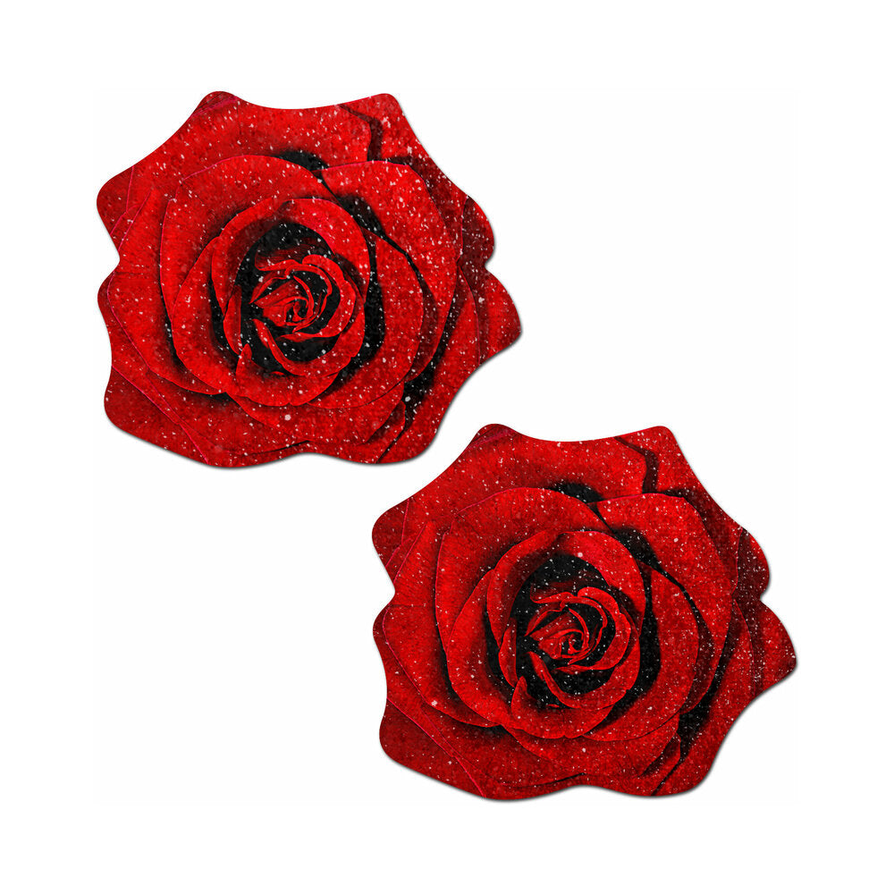 Pastease Glitter Blooming Rose Pasties Red red blooming rose-shaped Pastease pasties with black linework and glitter