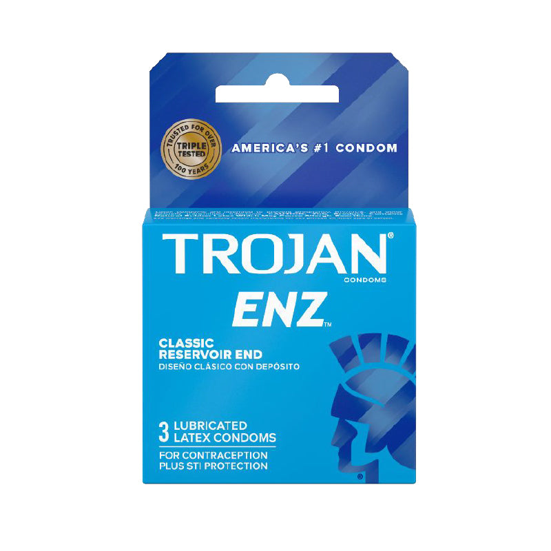 Trojan-Enz Lubricated Condoms 3-Pack Trojan ENZ clear lubricated latex condoms blue three-pack box