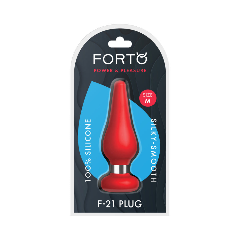 Forto F-21 Tear Drop Silicone Anal Plug Medium Red Forto F-21 medium red teardrop plug in retail package