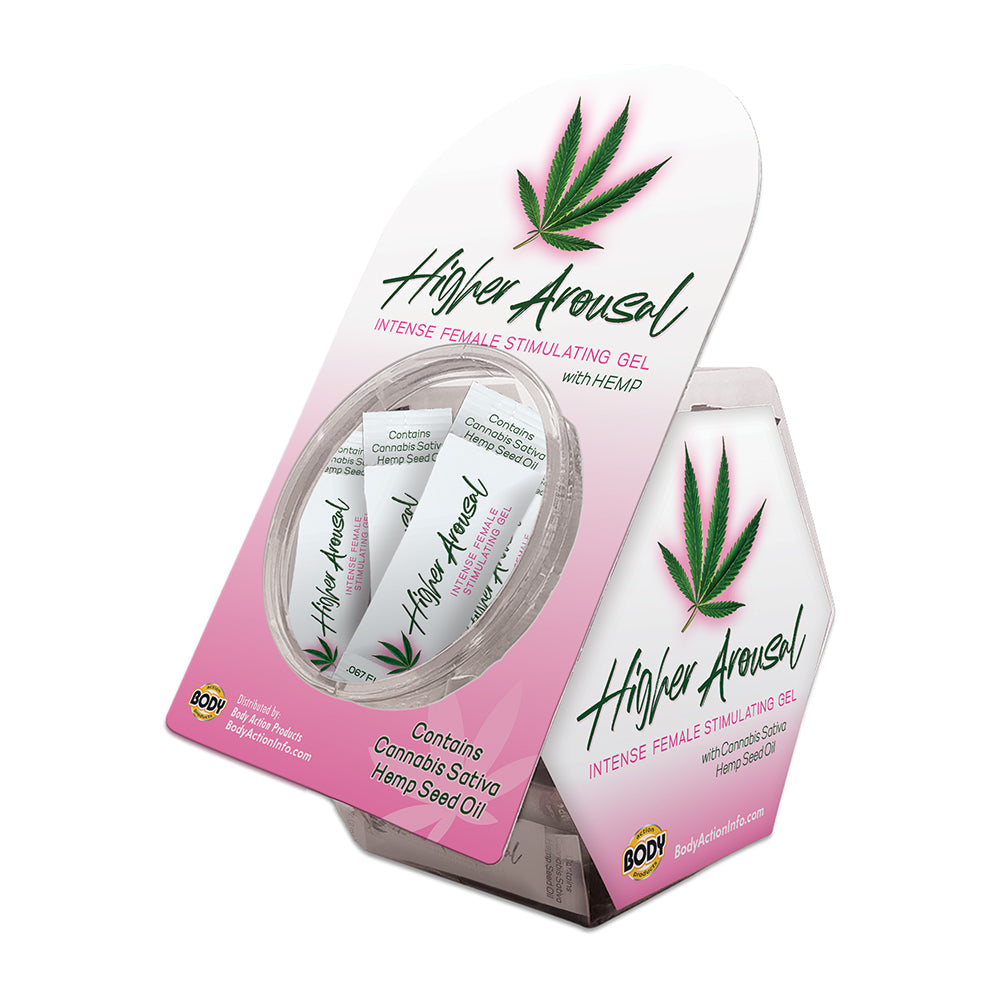 Higher Arousal Sample Packet 50-Piece Fishbowl Display pink Higher Arousal 50-piece display with gel packets visible through round window