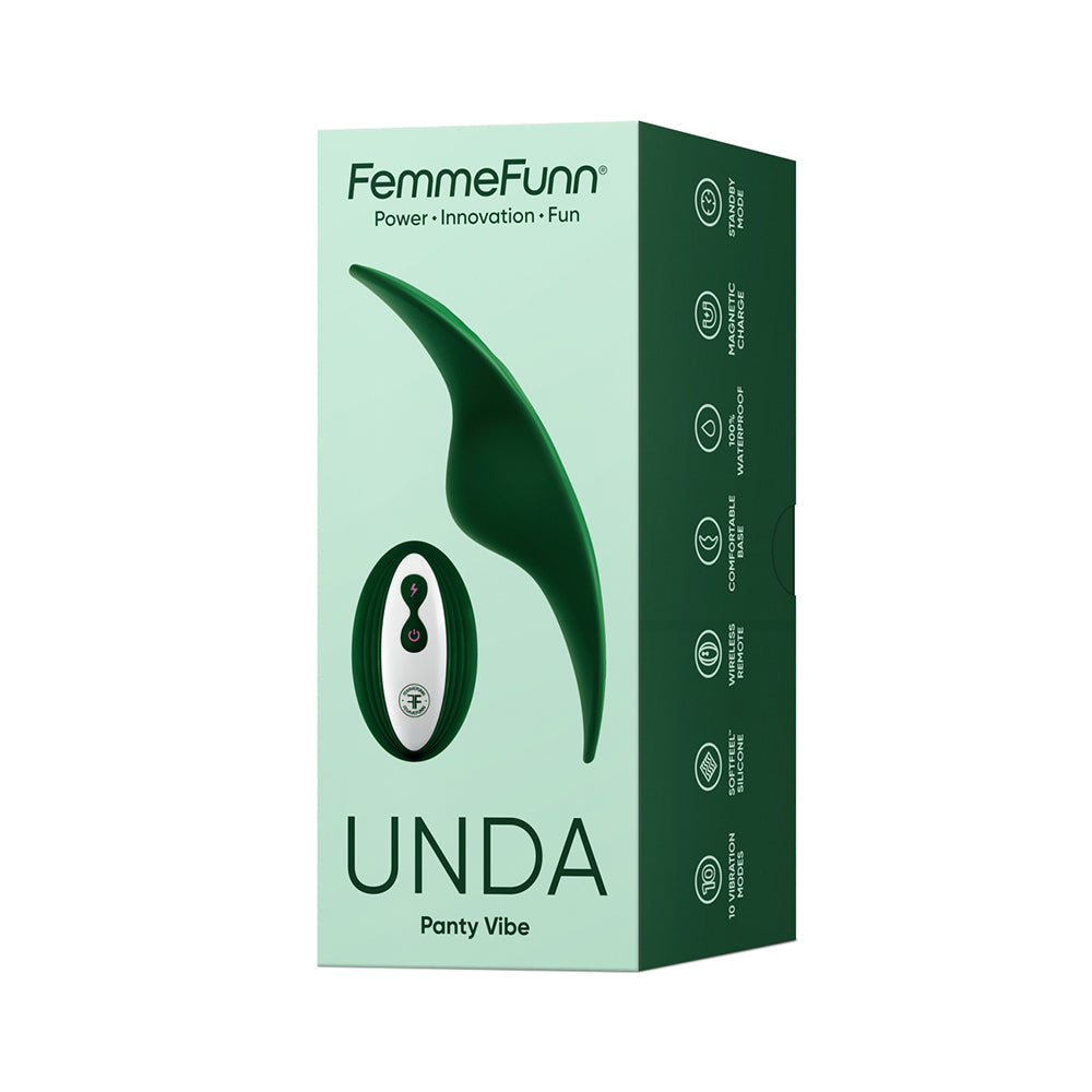 FemmeFunn Unda Dark Green dark green FemmeFunn Unda curved panty vibrator displayed on green box